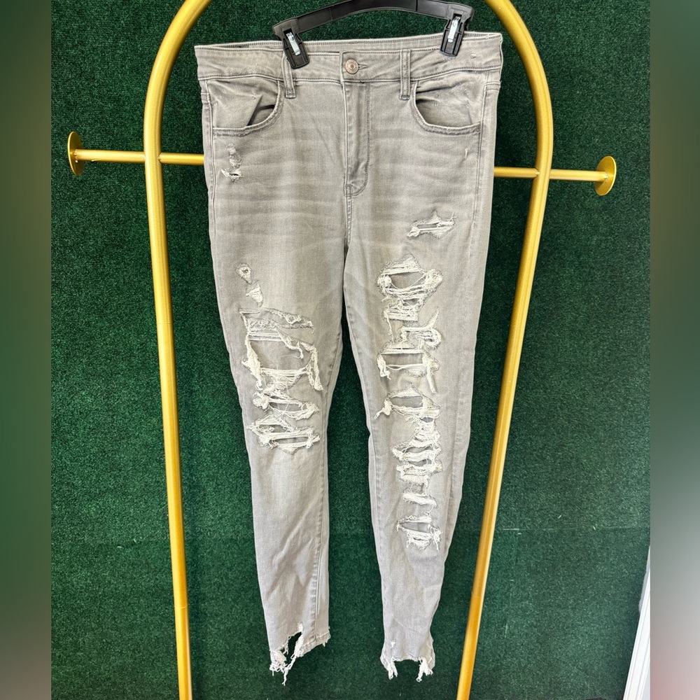 American Eagle Grey Skinny Jeans Distressed Size 14